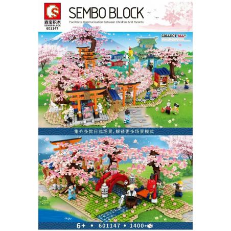 SEMBO 601147 non  CẢNH HOA ANH ĐÀO NHẬT BẢN bộ đồ chơi xếp lắp ráp ghép mô hình 1400 khối