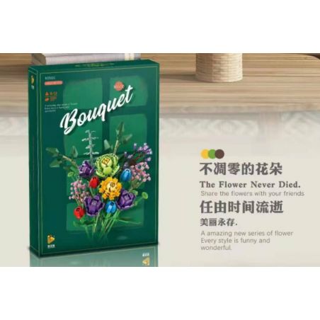 PanlosBrick 655001 Panlos Brick 655001 non  LAX KÉM CỎ HOA TULIP MÀU XANH ĐỎ CÚC NGÔI SAO HỒNG ES MẮT BIỂN VÀNG TÍM bộ đồ chơi xếp lắp ráp ghép mô hình Creator Expert BOUQUET Chuyên Gia Sáng Tạo 999 khối