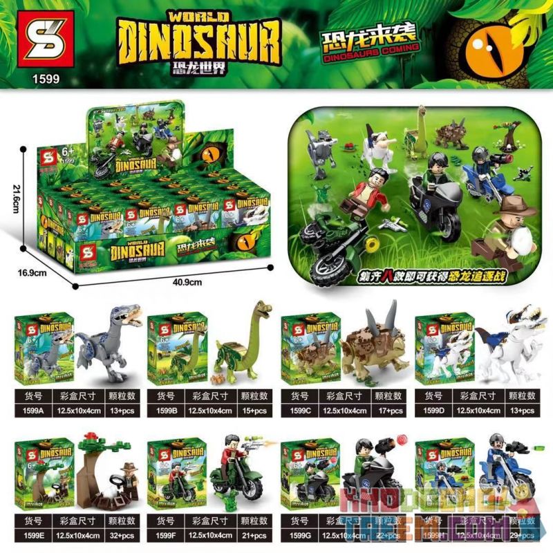 SHENG YUAN SY 1599 non  KHỦNG LONG THEO ĐUỔI 8 MÔ HÌNH bộ đồ chơi xếp lắp ráp ghép mô hình Jurassic World DINOSAUR WORLD Thế Giới Khủng Long 162 khối