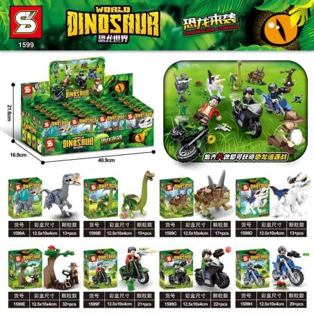 SHENG YUAN SY 1599 non  KHỦNG LONG THEO ĐUỔI 8 MÔ HÌNH bộ đồ chơi xếp lắp ráp ghép mô hình Jurassic World DINOSAUR WORLD Thế Giới Khủng Long 162 khối