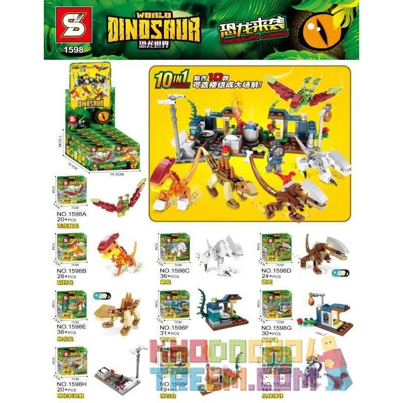 SHENG YUAN SY 1598 non  19 MÔ HÌNH bộ đồ chơi xếp lắp ráp ghép mô hình Jurassic World DINOSAUR WORLD Thế Giới Khủng Long 260 khối
