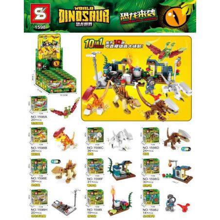 SHENG YUAN SY 1598 non  19 MÔ HÌNH bộ đồ chơi xếp lắp ráp ghép mô hình Jurassic World DINOSAUR WORLD Thế Giới Khủng Long 260 khối