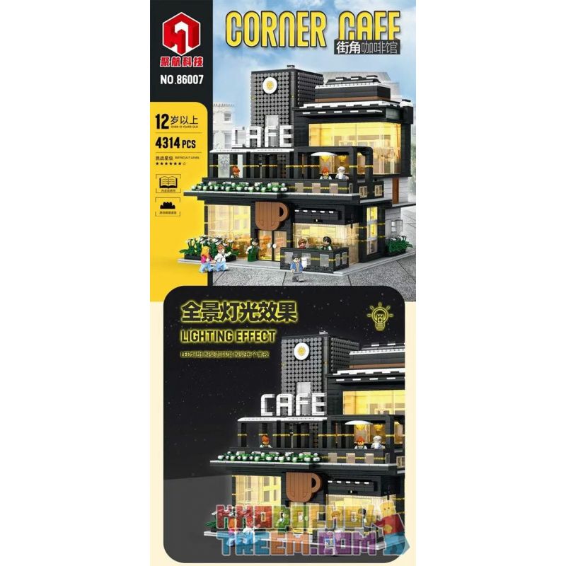 JUHANG TECHNOLOGY 86007 non  CÁNH CỬA ĐƯỜNG PHỐ CAFE bộ đồ chơi xếp lắp ráp ghép mô hình Modular Buildings CORNER CAFE Mô Hình Nhà Cửa 4314 khối