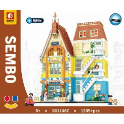 SEMBO 601146C non  QUANG CẢNH ĐƯỜNG PHỐ BẮC ÂU bộ đồ chơi xếp lắp ráp ghép mô hình Modular Buildings Mô Hình Nhà Cửa 1509 khối