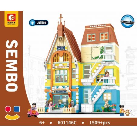 SEMBO 601146C non  QUANG CẢNH ĐƯỜNG PHỐ BẮC ÂU bộ đồ chơi xếp lắp ráp ghép mô hình Modular Buildings Mô Hình Nhà Cửa 1509 khối