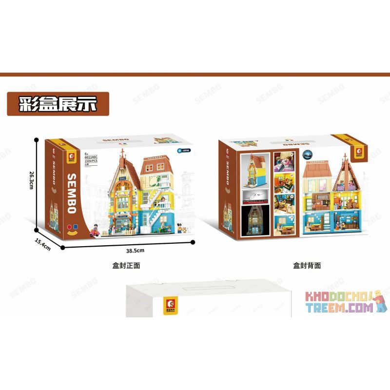 SEMBO 601146C non  QUANG CẢNH ĐƯỜNG PHỐ BẮC ÂU bộ đồ chơi xếp lắp ráp ghép mô hình Modular Buildings Mô Hình Nhà Cửa 1509 khối