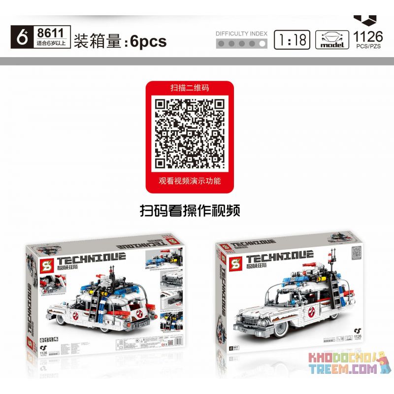 SHENG YUAN SY 8611 non  GHOSTS DÁM BẮT XE MA ECTO-1 1:18 tỷ lệ 1:18 bộ đồ chơi xếp lắp ráp ghép mô hình  GHOSTBUSTERS ECTO-1 Kỹ Thuật Công Nghệ Cao Mô Hình Phương Tiện 1126 khối