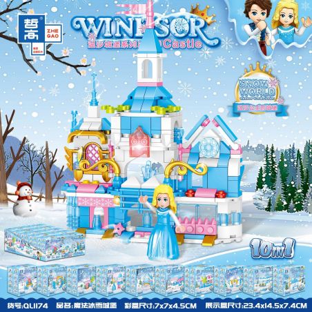 ZHEGAO QL1174 1174 non  MAGIC ICE VÀ LÂU ĐÀI TUYẾT 10 bộ đồ chơi xếp lắp ráp ghép mô hình Disney Princess WINDSOR CASTLE Công Chúa