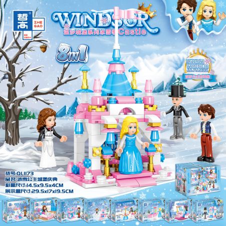ZHEGAO QL1173 1173 non  KỶ NIỆM LÂU ĐÀI ICE AND SNOW PRINCESS 8 bộ đồ chơi xếp lắp ráp ghép mô hình Disney Princess WINDSOR CASTLE Công Chúa