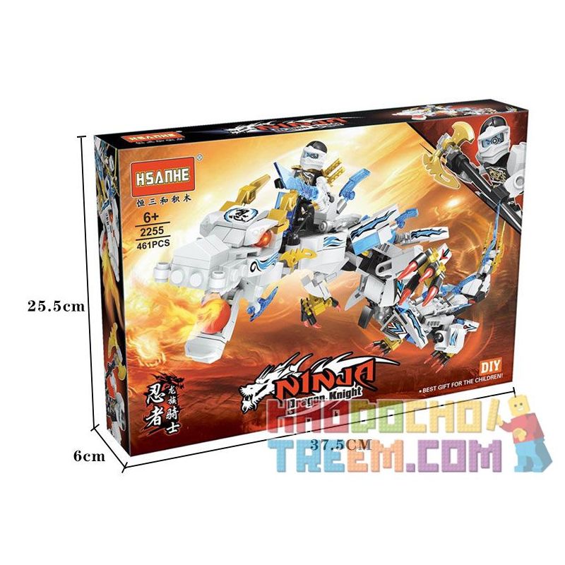 HSANHE 2255 non  DRAGON WHITE KNIGHT. bộ đồ chơi xếp lắp ráp ghép mô hình NINJA DRAGON KNIGHT 461 khối