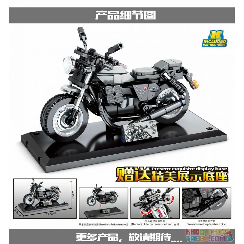 SEMBO 701127 non  GUDE V9 BOBBER. bộ đồ chơi xếp lắp ráp ghép mô hình Motorcycle Motorbike MOTO GUZZI V9 BOBBER Xe Hai Bánh 255 khối