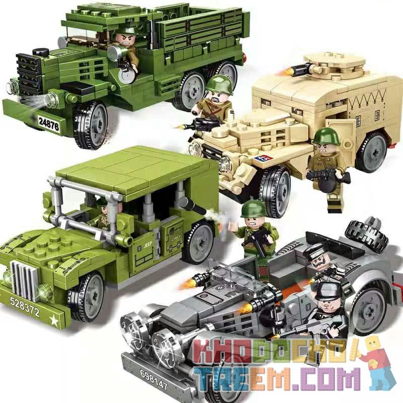 MEILIAN 98027 non  XE BỌC THÉP LIÊN XÔ - CS9 MỸ WO ĐỨC -170VK VIẾT ZIS-TRUCK bộ đồ chơi xếp lắp ráp ghép mô hình Front Of The War WAR FRONT Mặt Trận Chiến Tranh 989 khối