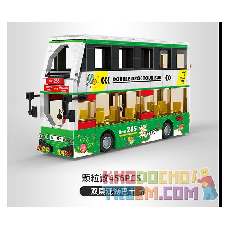 WANGE 5971 non  XE BUÝT THAM QUAN HAI LỚP bộ đồ chơi xếp lắp ráp ghép mô hình City Thành Phố 456 khối