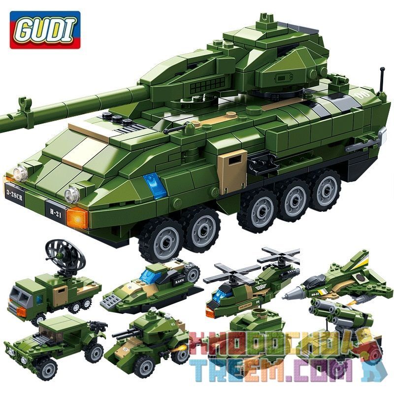 GUDI 8761 non  XE BỌC THÉP STRIK 8 TRONG 1 bộ đồ chơi xếp lắp ráp ghép mô hình Military Army Quân Sự Bộ Đội 655 khối