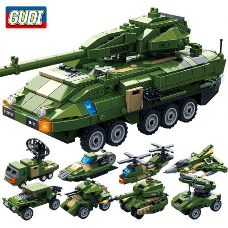 GUDI 8761 non  XE BỌC THÉP STRIK 8 TRONG 1 bộ đồ chơi xếp lắp ráp ghép mô hình Military Army Quân Sự Bộ Đội 655 khối