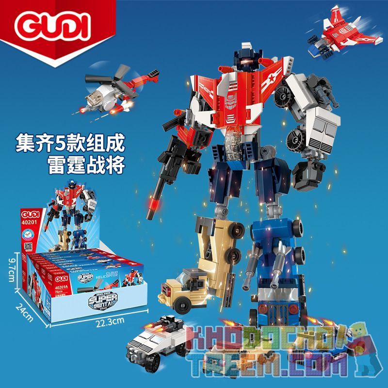 GUDI 40201 non  THUNDER WAR 5 TRONG 1 ROBOT BIẾN DẠNG CƠ THỂ bộ đồ chơi xếp lắp ráp ghép mô hình THUNDER WARRIOR