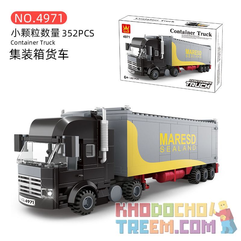 WANGE 4971 non  XE TẢI CONTAINER bộ đồ chơi xếp lắp ráp ghép mô hình City CONTAINER TRUCK Thành Phố 352 khối