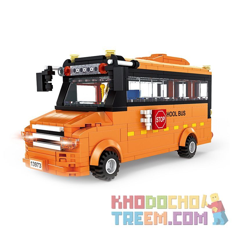 WANGE 3973 non  XE BUÝT TRƯỜNG HỌC bộ đồ chơi xếp lắp ráp ghép mô hình City SCHOOL BUS Thành Phố 367 khối