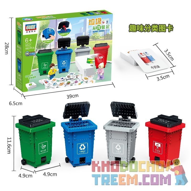 GUDI 9521 non  PHÂN LOẠI RÁC bộ đồ chơi xếp lắp ráp ghép mô hình 482 khối