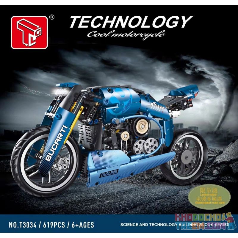 TA GAOLE T3034 3034 non  MẠ ĐIỆN XE MÁY MÀU XANH BẮC ÂU bộ đồ chơi xếp lắp ráp ghép mô hình  BUGATTI Kỹ Thuật Công Nghệ Cao Mô Hình Phương Tiện 619 khối