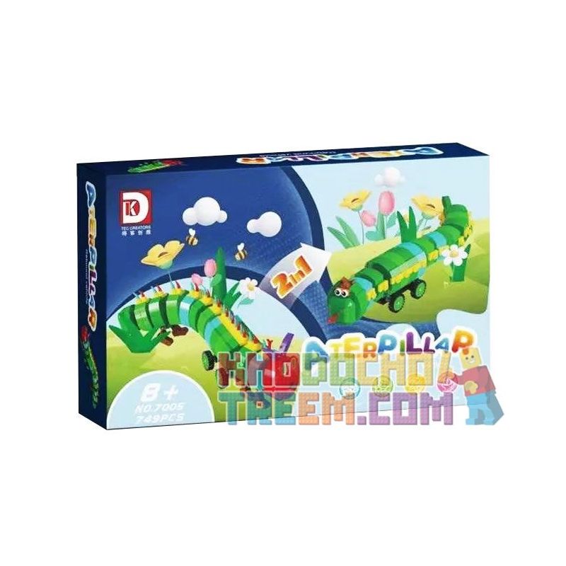 DK 7005 QLT YC137 non  KÉO LẠI SÂU BƯỚM bộ đồ chơi xếp lắp ráp ghép mô hình ATERPILLAR REBOUND VEHICLE 749 khối