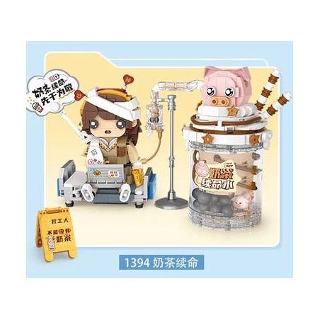 LOZ 1394 non  CÔNG NHÂN THỜI THƯỢNG TRÀ SỮA KÉO DÀI TUỔI THỌ bộ đồ chơi xếp lắp ráp ghép mô hình 752 khối