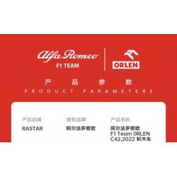 RASTAR 92300 non  ALFA ROMEO F1 C42 1:24 tỷ lệ 1:24 bộ đồ chơi xếp lắp ráp ghép mô hình Speed Champions Racing Cars 2022 ALFA ROMEO F1 C42 Đua Xe Công Thức 340 khối