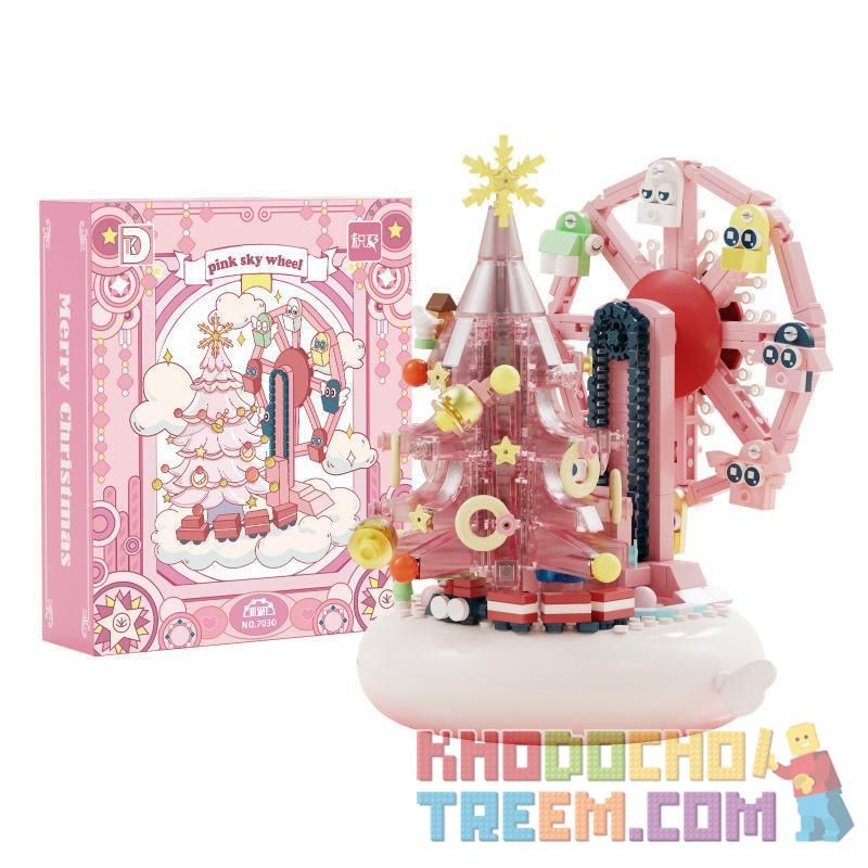 DK 7030 non  HỘP NHẠC XOAY BÁNH XE ĐU QUAY GIÁNG SINH JULES bộ đồ chơi xếp lắp ráp ghép mô hình Creator PINK SKY WHEEL Sáng Tạo