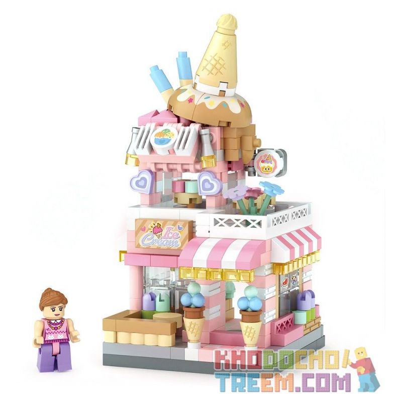 LOZ 8813 non  CHẾ ĐỘ XEM PHỐ THU NHỎ CỬA HÀNG KEM bộ đồ chơi xếp lắp ráp ghép mô hình ICE CREAM SHOP