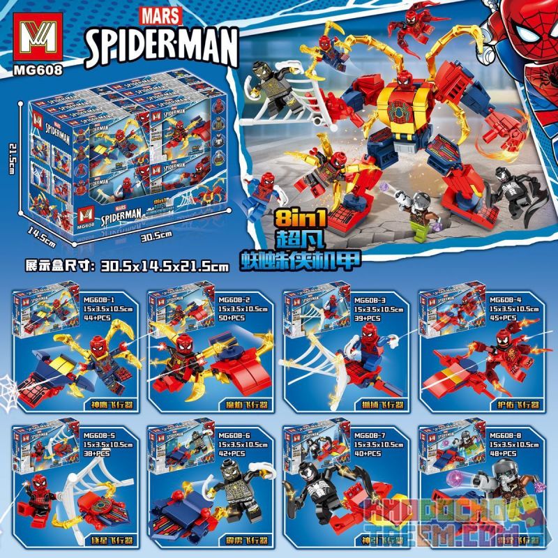 MG 608 non  NHỮNG SỰ KẾT HỢP TUYỆT VỜI CỦA SPIDER-MAN MECHA 8 bộ đồ chơi xếp lắp ráp ghép mô hình Super Heroes Siêu Nhân Anh Hùng 346 khối