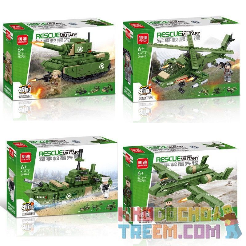 MINGDI LEIBAO K212 non  ĐỘI CỨU HỘ QUÂN SỰ PIONEER 4 MẪU bộ đồ chơi xếp lắp ráp ghép mô hình Military Army RESCUE VANGUARD MILITARY Quân Sự Bộ Đội 833 khối