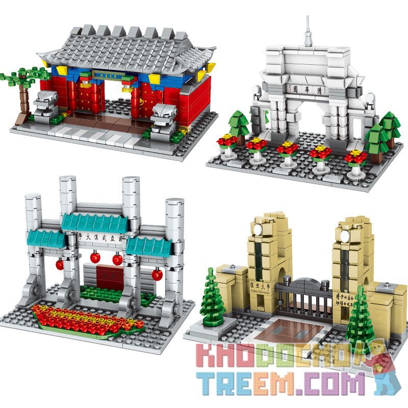 MINGDI LEIBAO K0529 0529 non  4 TRƯỜNG NỔI TIẾNG TRUNG QUỐC ĐẠI HỌC BẮC KINH THANH HOA VŨ HÁN PHÚC ĐÁN bộ đồ chơi xếp lắp ráp ghép mô hình Architecture Công Trình Kiến Trúc 1082 khối