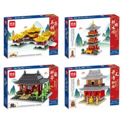 MINGDI LEIBAO K0397 0397 non  4 LOẠI CÔNG TRÌNH KIẾN ​​TRÚC CỔ CẦU WUTING CHÙA THÍCH CA MÂU NI DRUNKARD PAVILION THÁP CHUÔNG KHAI NGUYÊN bộ đồ chơi xếp lắp ráp ghép mô hình Architecture Công Trình Kiến Trúc 770 khối