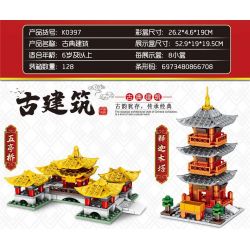 MINGDI LEIBAO K0397 0397 non  4 LOẠI CÔNG TRÌNH KIẾN ​​TRÚC CỔ CẦU WUTING CHÙA THÍCH CA MÂU NI DRUNKARD PAVILION THÁP CHUÔNG KHAI NGUYÊN bộ đồ chơi xếp lắp ráp ghép mô hình Architecture Công Trình Kiến Trúc 770 khối