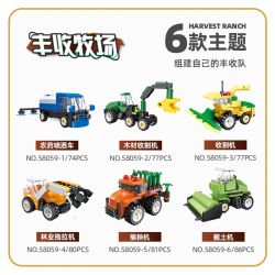 JIESTAR 58059 non  HARVEST FARM 6 MẪU XE PHUN THUỐC TRỪ SÂU MÁY GẶT GỖ KÉO LÂM NGHIỆP CẤY LÚA XÚC bộ đồ chơi xếp lắp ráp ghép mô hình City Thành Phố 475 khối
