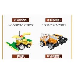 JIESTAR 58059 non  HARVEST FARM 6 MẪU XE PHUN THUỐC TRỪ SÂU MÁY GẶT GỖ KÉO LÂM NGHIỆP CẤY LÚA XÚC bộ đồ chơi xếp lắp ráp ghép mô hình City Thành Phố 475 khối