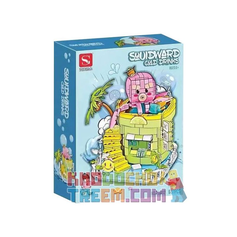 DOUBLE HEIGHT 20802 non  QUÁN NƯỚC GIẢI KHÁT BẠCH TUỘC bộ đồ chơi xếp lắp ráp ghép mô hình SQUIDWARD COLD DRINKS 687 khối