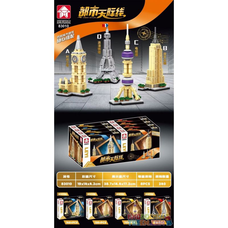 LE YI 83010 non  ĐƯỜNG CHÂN TRỜI ĐÔ THỊ 4 PHONG CÁCH bộ đồ chơi xếp lắp ráp ghép mô hình Architecture Công Trình Kiến Trúc 512 khối