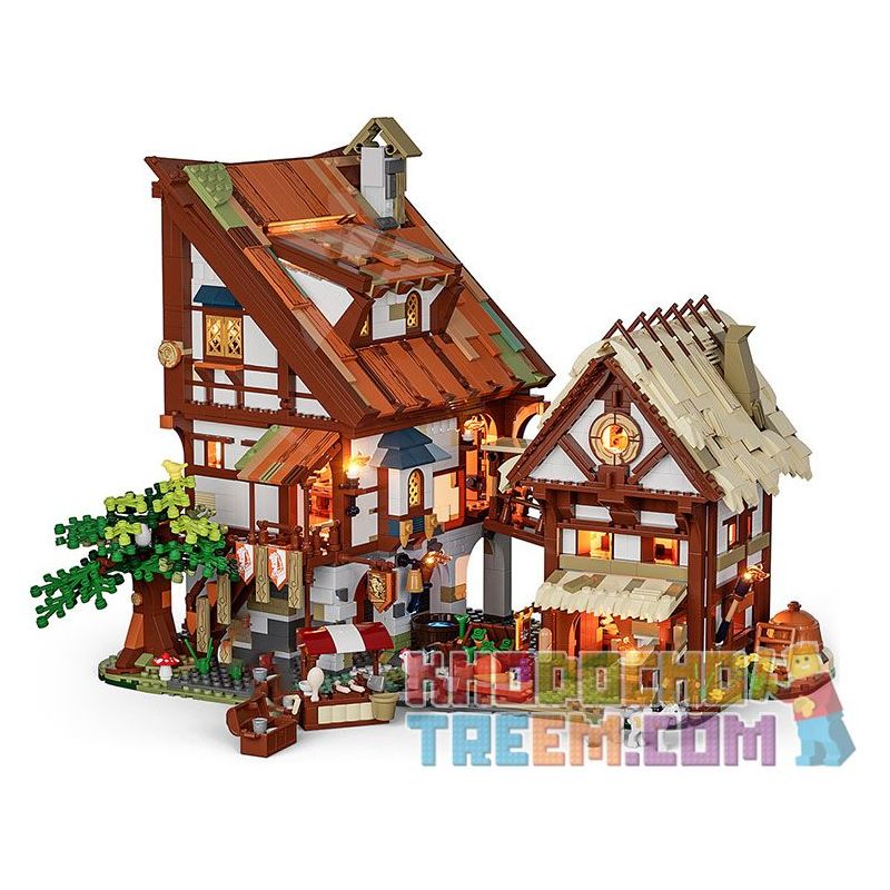 FUNWHOLE F9015 9015 non  HỘI CHỢ THỜI TRUNG CỔ bộ đồ chơi xếp lắp ráp ghép mô hình Medieval Castle MEDIEVAL MARKET Chiến Tranh Trung Cổ 2614 khối