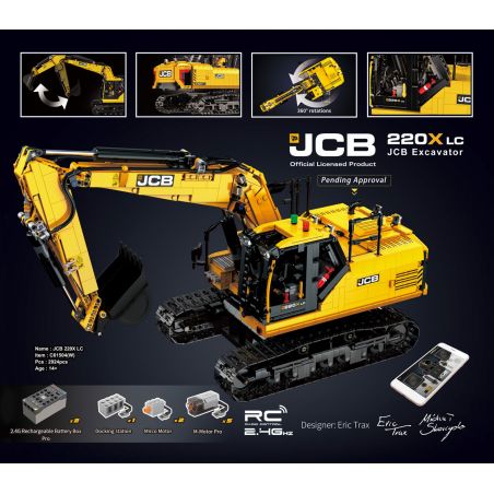CADA DOUBLEE C61504 61504 non  MÁY XÚC THỦY LỰC JCB 220X LC bộ đồ chơi xếp lắp ráp ghép mô hình  JCB EXCAVATOR Kỹ Thuật Công Nghệ Cao Mô Hình Phương Tiện 2924 khối