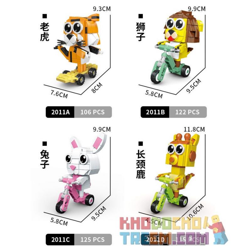 CAYI 2011 non  PHIM HOẠT HÌNH TRƯỢT ĐỘNG VẬT 4 LOẠI HỔ SƯ TỬ THỎ HƯƠU CAO CỔ bộ đồ chơi xếp lắp ráp ghép mô hình 468 khối