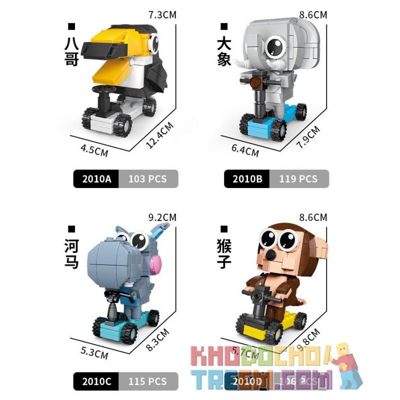 CAYI 2010 non  PHIM HOẠT HÌNH CON VẬT TRƯỜN 4 LOẠI MYNA VOI HÀ MÃ KHỈ bộ đồ chơi xếp lắp ráp ghép mô hình 443 khối