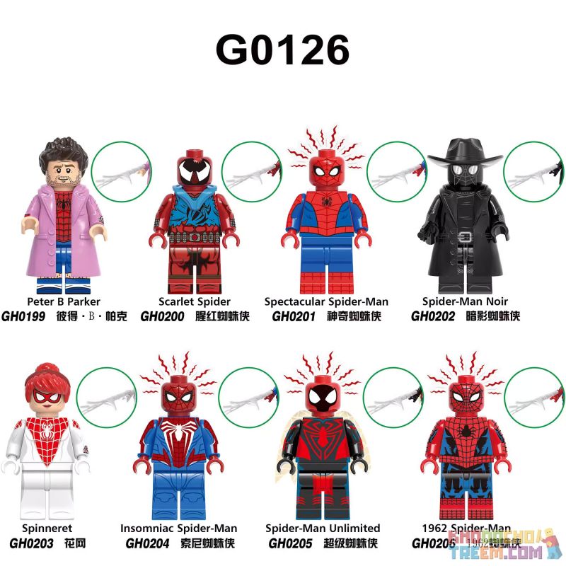 G BRAND GH0201 0201 GH0202 0202 GH0203 0203 GH0204 0204 GH0205 0205 GH0206 0206 G0126 0126 GH0199 0199 GH0200 0200 non  NGƯỜI NHỆN XUYÊN VŨ TRỤ 8 NHÂN VẬT NHỎ bộ đồ chơi xếp lắp ráp ghép mô hình Super Heroes SPIDER-MAN ACROSS THE SPIDER-VERSE Siêu Nhân Anh Hùng