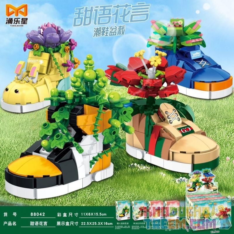 YONGLEXING 88042 non  NGÔN NGỮ NGỌT NGÀO CỦA CÁC LOÀI HOA 4 CHẬU CÂY GIÀY THỜI THƯỢNG NƯỚC MẮT ĐÔI TÌNH NHÂN LOA KÈN PHƯỢNG TRẮNG VÀ CHÂN GẤU bộ đồ chơi xếp lắp ráp ghép mô hình