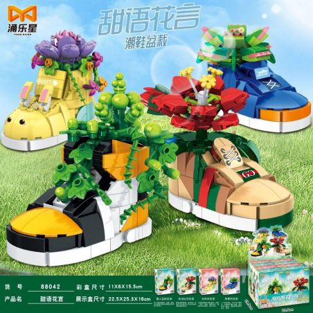 YONGLEXING 88042 non  NGÔN NGỮ NGỌT NGÀO CỦA CÁC LOÀI HOA 4 CHẬU CÂY GIÀY THỜI THƯỢNG NƯỚC MẮT ĐÔI TÌNH NHÂN LOA KÈN PHƯỢNG TRẮNG VÀ CHÂN GẤU bộ đồ chơi xếp lắp ráp ghép mô hình