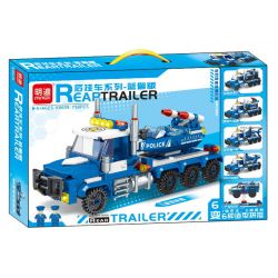 MINGDI LEIBAO K0609 0609 non  TRAILER SAU PHIÊN BẢN CẢNH SÁT MÀU XANH bộ đồ chơi xếp lắp ráp ghép mô hình Military Army REAR TRAILER Quân Sự Bộ Đội 758 khối