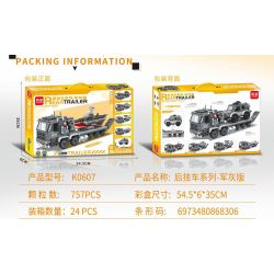 MINGDI LEIBAO K0607 0607 non  TRAILER PHÍA SAU PHIÊN BẢN MÀU XÁM QUÂN ĐỘI bộ đồ chơi xếp lắp ráp ghép mô hình Military Army REAR TRAILER Quân Sự Bộ Đội 757 khối
