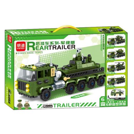 MINGDI LEIBAO K0606 0606 non  TRAILER PHÍA SAU PHIÊN BẢN MÀU XANH QUÂN ĐỘI bộ đồ chơi xếp lắp ráp ghép mô hình Military Army REAR TRAILER Quân Sự Bộ Đội 743 khối