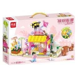 MINGDI LEIBAO 10092 non  KHUNG CẢNH ĐƯỜNG PHỐ ĐẦY MÀU SẮC CỬA HÀNG HOA LÃNG MẠN bộ đồ chơi xếp lắp ráp ghép mô hình COLORFUL STREET 437 khối