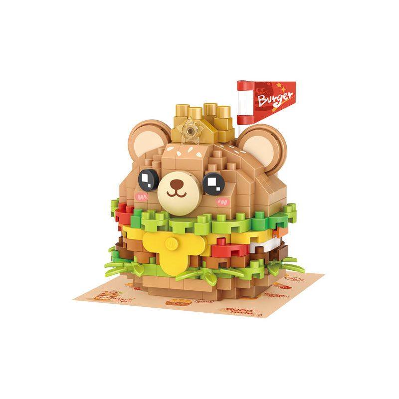 LOZ 8812 non  CHỦ NGHĨA YÊU ĐƯƠNG BEAR BURGER bộ đồ chơi xếp lắp ráp ghép mô hình Creator SWEETHEART DOCTRINE Sáng Tạo 260 khối